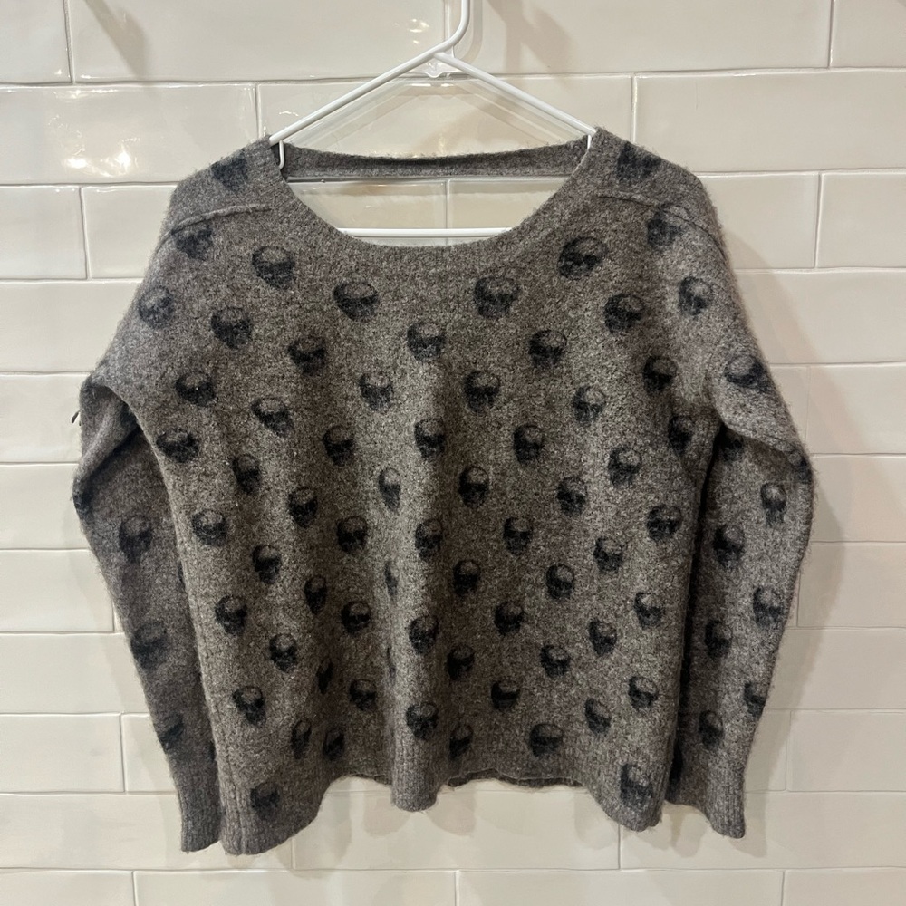 SKULL CASHMERE Quinn Skull Cut Out Back Gray Sweater Wool Sz Med